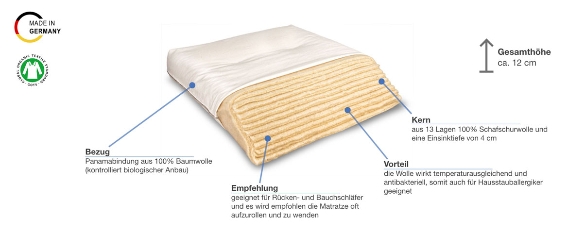 Baumberger Futonmatratze Lana pur Besonderheiten