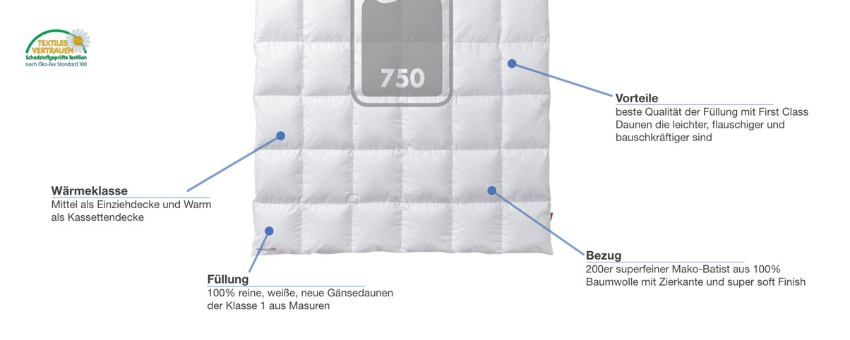 Kauffmann First Class Premium 750 Daunendecke Besonderheiten