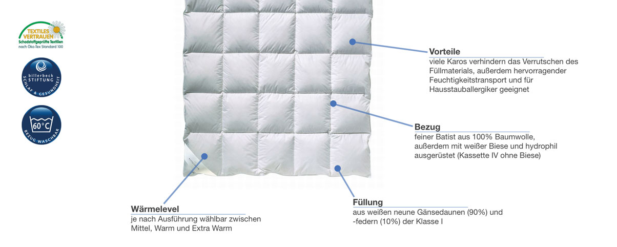 billerbeck Daunendecke E03 Colina Besonderheiten