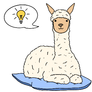 Lama mit Denkblase mit Glühbirne