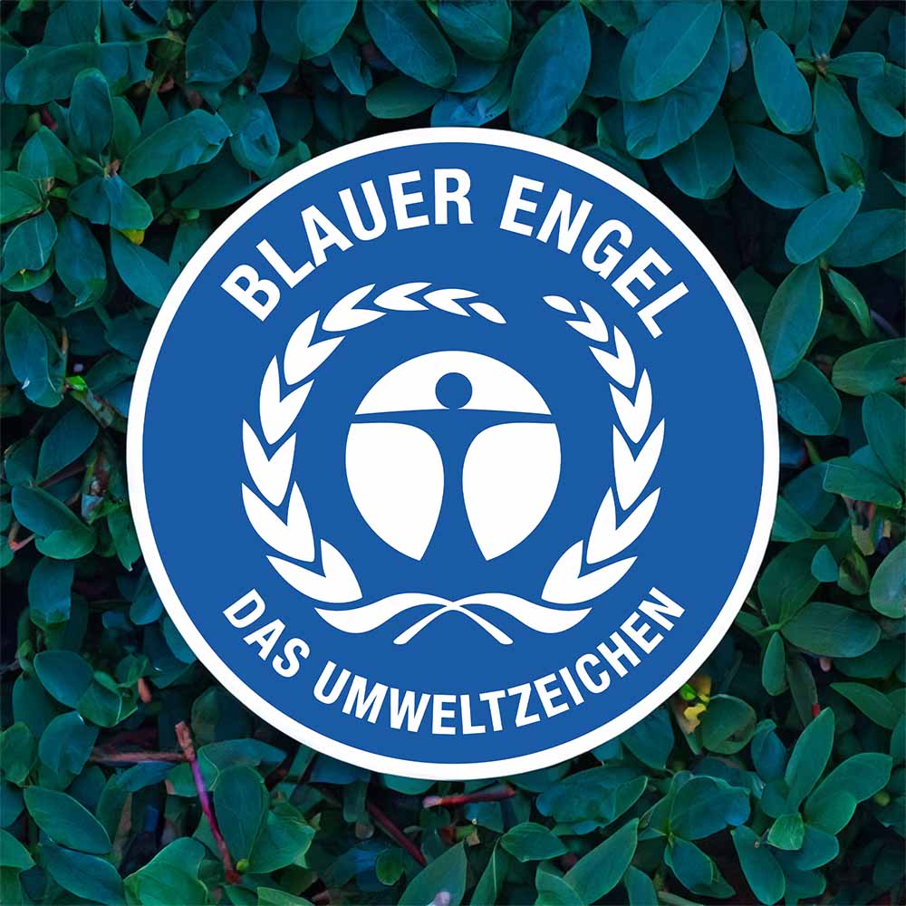 Blauer Engel Symbol auf einem grünen Hintergrund